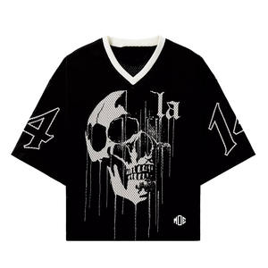 Camiseta Deportiva Oversize Negra de Malla para Mujer con Gráfico de Calavera, Estilo Streetwear, Cuello en V, Servicio OEM de Logotipo Personalizado al por Mayor - Product Image 2