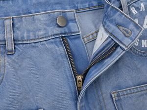 Light Wash <b>Denim</b> <b>Cargo</b> <b>Shorts</b> <b>Men</b> Patchwork Embroidery Cotton Spandex High Waist Vintage Eco-Friendly Casual Streetwear - Product Image 6