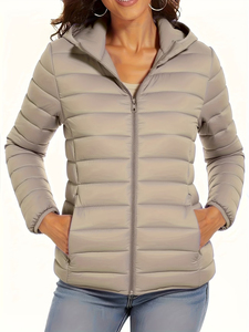 Muzamin Apparel Women Puffer <b>Jacket</b>-Windproof <b>Reversible</b> Eco-Friendly Quilted Autumn Thick Polyester Full Sleeve Solid Color - Product Image 5