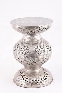 Taburete de metal de diseño con acabado en bronce, muebles de ratán, estante de almacenamiento ajustable, mesa de comedor, mesa de centro superior elevadora - Product Image 3