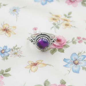 925 Silver Vintage Filigree <b>Ring</b> Purple Copper Turquoise Gold Yellow Gold Plated <b>Boho</b> Floral Statement Jewelry Gift Women Trendy - Product Image 1
