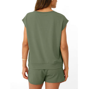 Conjunto de Dos Piezas de Verano para Mujer, con Logotipo Personalizado, Camiseta de Manga Corta y Pantalones Cortos, Color Sólido, Último Diseño - Product Image 2