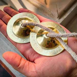 Traditional Hare Krishna Manjeera Cymbals Bronze Handmade Engraved Set for Meditation Yoga Sound Healing - Product Image 2