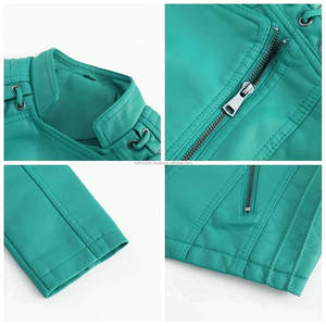Verde azulado transpirable acabado cremallera Moto Biker estilo ajustado acolchado Stitch cuero mujeres chaquetas encaje acentos bolsillos elegante otoño - Product Image 6