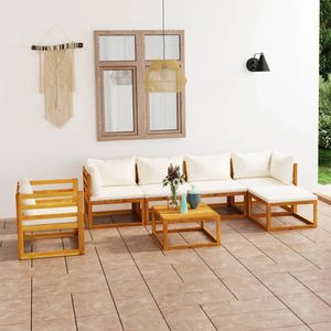 Juego de salón de patio de madera de acacia maciza crema de 7 piezas con cojines para uso en el jardín - Product Image 1
