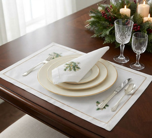 Ensemble de napperons et serviettes de table en coton blanc brodé, motif sapin de Noël, lavable, pour la maison et les fêtes, vente en gros sur mesure - Product Image 5