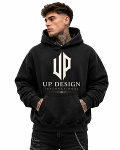 เสื้อฮู้ดดี้ผ้าฝ้ายแท้ 100% แบบหนา สไตล์วินเทจ ซักแบบพิเศษ สำหรับผู้ชาย สตรีทแวร์ รับผลิตแบบ OEM ODM - Product Image 3