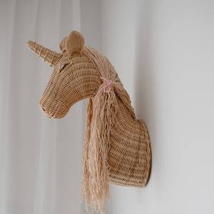 Adorno de Pared de Cabeza de Unicornio para Niños, Hecho a Mano con Ratán, Estilo Bohemio, Organizador de Habitación Infantil - Product Image 3
