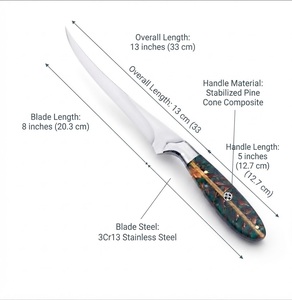 Fillet <b>Knife</b> <b>Boning</b> <b>Knife</b> Fish Filleting Kitchen <b>Knife</b> Straight Green Resin <b>Handle</b> Sheath Industrial Grade Wholesale Bulk B2B - Product Image 4