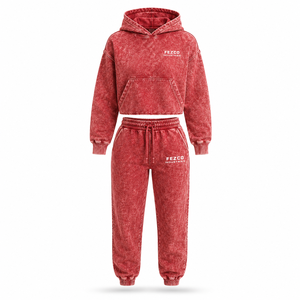 Ropa Deportiva Estilo Acid Wash, Traje Deportivo Personalizado con Bordado y Encaje, 100% Algodón Felpa, Otoño Invierno 2026, Estilo Vintage, Tallas Grandes - Product Image 1