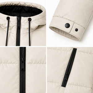 Veste d'hiver matelassée OEM, résistante à l'eau, unisexe, capuche réglable, fermeture éclair intégrale, poches latérales longues, poignets à boutons-pression, qualité supérieure pour l'extérieur - Product Image 4
