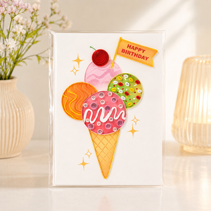 Carte de vœux artisanale personnalisée en quilling, motif crème glacée colorée de luxe, pour anniversaire, élégante carte cadeau en papier, usine OEM/ODM - Product Image 6