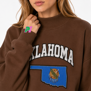 Sudadera Oversize con Cuello Alto y Letras Aplicadas, Diseño Personalizado con Mapa de OKLAHOMA, 100% Algodón Felpa, Estilo Urbano, Ecológica - Product Image 6