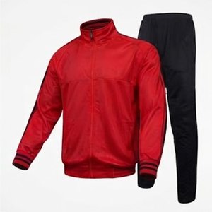 Custom Men's Red Track Jacket And Black Jogger Pant Set Solid Color Sporty Autumn Wear Knitted Polyester Breathable Stand Collar - Product Image 1