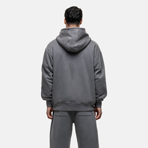 Sweat-shirt à capuche gris surdimensionné pour homme, manches régulières, couleur unie, style décontracté, avec poches, en tissu French Terry, idéal pour l'automne - Product Image 2