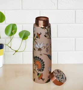 Nouvelle bouteille d'eau en cuivre avec couvercle, motif floral, ensemble de voyage portable avec deux verres - Product Image 6