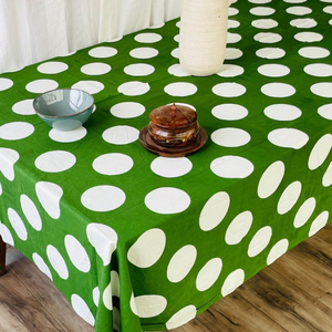 Polka Dot <b>Tablecloth</b> Green and White Pattern Rectangular Dining Tablecover Cotton <b>Tablecloth</b> - Product Image 1