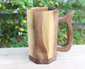 Jarra de Cerveza de Madera Hecha a Mano, Diseño Vintage, Ecológica, con Certificación CE, Tapa con Asa, para Hombres, Camping, Viajes, Apta para Microondas - Product Image 1