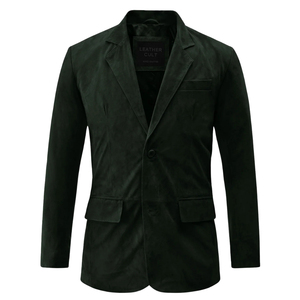 Traje de Dos Piezas de Gamuza Verde Oliva para Hombre, Blazer de Solapa con Muescas y Cierre de un Botón - Product Image 3