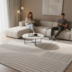 Alfombra Moderna de Diseño 2025, Suave, de Poliéster, Acolchada, Antideslizante, Apta para Mascotas, Hecha a Máquina, Color Sólido Beige, Gris Cálido, Crema, Neutro - Product Image 4