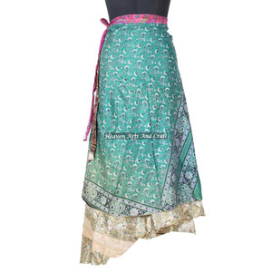 New Indian Printed Silk Long <b>Sarong</b> <b>Wrap</b> Around Skirt-Boho All Season <b>Wrap</b> Around Long Skirt-Dress With Open Waist Magic 38" - Product Image 5