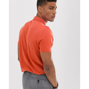 Men's Solid <b>Orange</b> Short Sleeve Knitted <b>Polo</b> Shirt Casual Style Breathable Cotton Regular Fit - Product Image 4