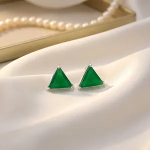 Boucles d'oreilles clous géométriques en onyx vert naturel, en argent sterling 925, bijoux fins en pierres précieuses, fabricant en gros - Product Image 2