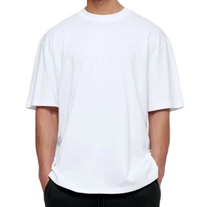 T-shirt 100% coton homme, haut de haute qualité, col montant, grande taille, luxe, épaules tombantes, blanc - Product Image 1