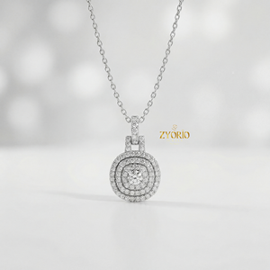 Colgante de Diamante Cultivado en Laboratorio con Halo Plateado, Chapado en Oro de 14K/18K, Joyería Fina Elegante y de Lujo para Mujer, Ideal para Compromiso, Boda o Fiesta, Atemporal - Product Image 1