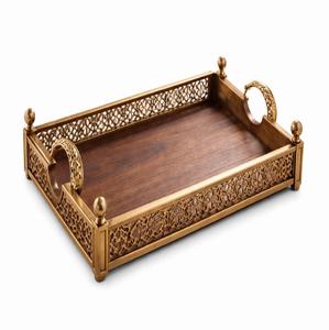 Plateau de service en métal doré de luxe avec poignées, plateau décoratif pour table basse, pour la maison et l'hôtel - Product Image 5