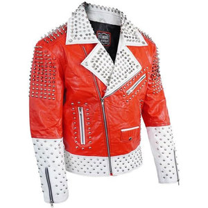 Chaqueta de Cuero Estilo Punk Rock Roja y Blanca para Hombre, con Tachuelas Plateadas, Estilo Gótico, Biker, Steampunk, para Conciertos - Product Image 3