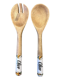 Cuchara para servir ensalada de diseño único, hecha a mano, con mango de madera y estampado, precio asequible, en oferta, juego de 2 piezas. - Product Image 1