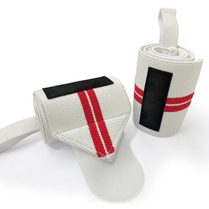 Sangles de soutien du poignet à rayures blanches et rouges, fermeture à boucle réglable, protège-paume pour la musculation, l'entraînement en force, unisexe - Product Image 1