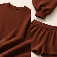 Ensemble Femme Deux Pièces Sweat Ribbed Oversize Avec Short Taille Élastique Printemps Été Lounge Fournisseur OEM Custom