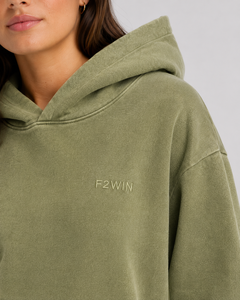 เสื้อฮู้ดดี้โอเวอร์ไซส์สีเขียวมะกอกสำหรับผู้หญิง F2WIN มีกระเป๋าหน้า ทรงปกติ ผ้าฟลีซบุผ้าฝ้าย 100% คอตั้ง เหมาะสำหรับฤดูหนาว - Product Image 3