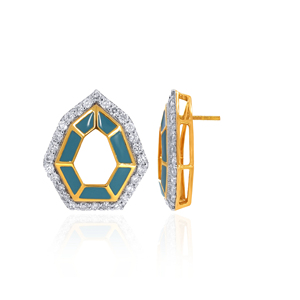 Pendientes de Diamantes de Oro Sólido de 14K de Lujo para Mujer con Diamantes Blancos de Corte Octogonal e Incrustaciones de Esmalte Verde Azulado para Uso Diario - Product Image 3