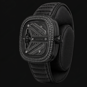 Reloj de Lujo con Diamantes Negros, Correa de Cuero Premium, Diseño Moderno, Accesorio de Moda - Product Image 1