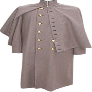 <b>Men's</b> 100% Wool <b>Overcoat</b> Cape Coat Gray Solid Double Breasted Outdoor American Reproduction CS Mounted Brown <b>Grey</b> Greatcoats - Product Image 3