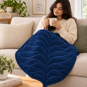 Manta de sofá azul marino de 5 lb |   Manta Acolchada con Diseño de Hojas |   Funda de Confort para Adultos de 23x29 Pulgadas |   Manta Ponderada Suave, Acogedora y Lavable - Product Image 6