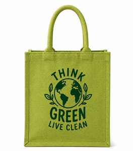 Think Green Live Clean Jute Shopping <b>Bag</b> <b>Medium</b> <b>Size</b> Hand Length Handle Eco Friendly Grocery Tote - Product Image 1