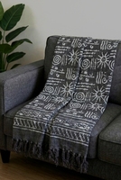 Jeté décoratif moderne gris en coton 100% biologique, imprimé à la main au bloc indien, léger, écologique, doux et lavable en machine