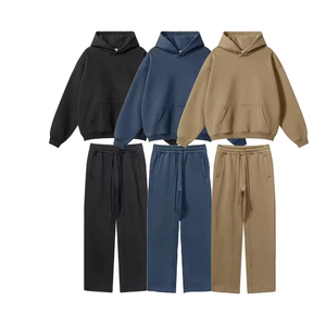 Unisex Tracksuit Set Hooded Sweatshirt and Joggers Solid Color Full Sleeve Drawstring Pocket Casual Wear Autumn 320g Cotton - Product Image 1