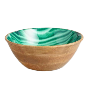 ชามไม้มะม่วงงานแฮนด์เมดดีไซน์เนอร์ขนาดใหญ่พร้อมพิมพ์เคลือบสำหรับตกแต่งเหมาะสำหรับเสิร์ฟผลไม้หรือสลัดอย่างมีสไตล์ - Product Image 1