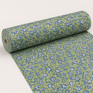 Tela de algodón con estampado floral verde oliva y motivo de flores azules, textil suave y transpirable para confección de kurtis y dupattas. - Product Image 3