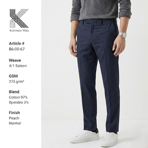 Pantalones de Satén Azul Marino para Hombre, Algodón y Elastano, 275 GSM, Acabado Peach, Corte Slim Fit, Estilo Casual Elegante, Proveedor OEM - Product Image 1