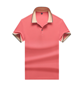 Chemise décontractée de golf pour homme rouge à col montant, manches courtes, imprimé numérique, anti-plis, logo frontal, tricotée unie 180g - Product Image 5
