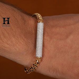 Luxury 14K Two Tone Gold <b>Men's</b> Bracelet Full Pave Cylinder Tube Bar Lab Grown Diamond Bracelet Heavy Italian Link Chain <b>For</b> <b>Men</b> - Product Image 4