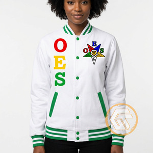 OES Embroidered Varsity <b>Jacket</b> White Green Lettering <b>Star</b> Patch Women's Autumn Wear - Product Image 2
