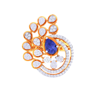 แหวนทองลายนกยูงสุดหรูสำหรับผู้หญิง ประดับด้วยไพลินสีน้ำเงินทรงลูกแพร์ เหมาะสำหรับงานแต่งงาน - Product Image 2