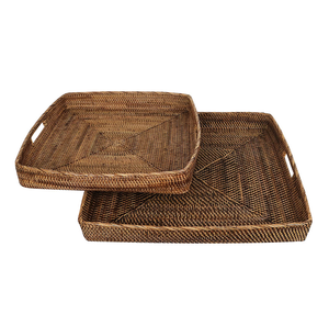 Classic Rattan Woven Serving Storage <b>Tray</b> For Coffee Snack <b>Breakfast</b> Multipurpose Wicker Vanity <b>Tray</b> For Kitchenware & Tableware - Product Image 3